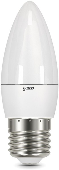 Лампа светодиодная Gauss 7Вт цок.:E27 свеча 220B 3000K св.свеч.бел.теп. (упак.:10шт) (103102107)