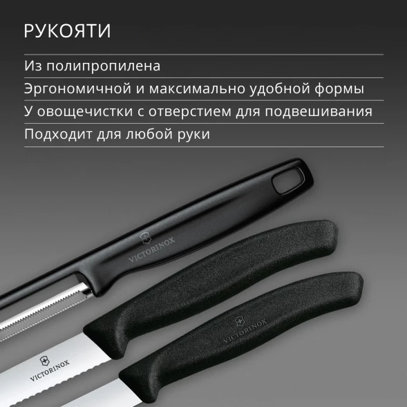 Набор ножей кухон. Victorinox Swiss Classic 6.7113.33 для овощей компл.:3предм. овощеч. черный европодвес