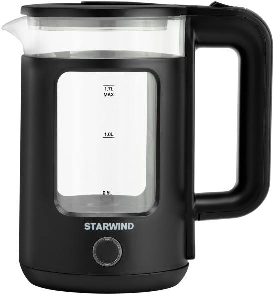 Чайник электрический Starwind SKG1053 1.7л. 1800Вт черный корпус: стекло