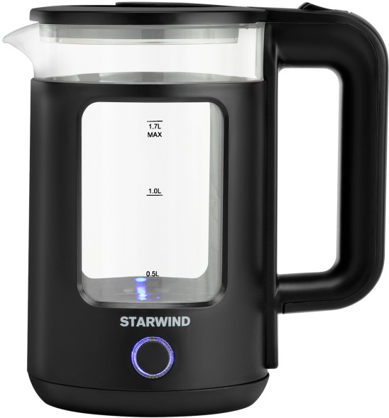 Чайник электрический Starwind SKG1053 1.7л. 1800Вт черный корпус: стекло