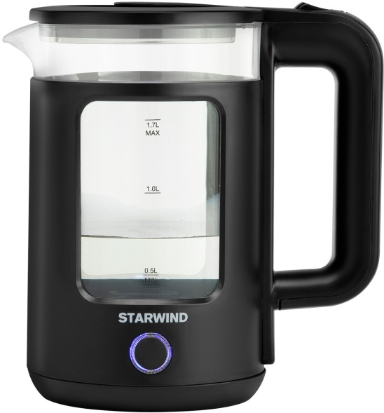 Чайник электрический Starwind SKG1053 1.7л. 1800Вт черный корпус: стекло
