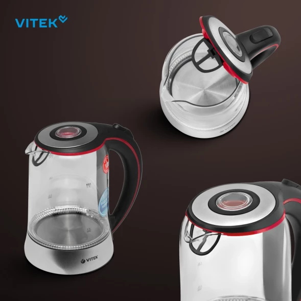 Чайник электрический Vitek VT-7009 1.7л. 2200Вт прозрачный корпус: стекло