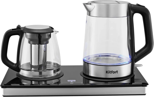 Чайный набор Kitfort КТ-6776 1.8л. 2200Вт черный/нержавеющая сталь корпус: стекло/металл/пластик
