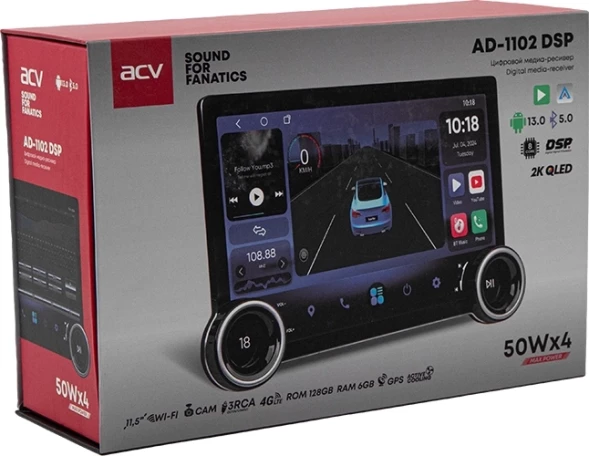 Автомагнитола ACV AD-1102 DSP 2DIN 4x50Вт v5.0 6000Mb DSP Android 13 11.5&amp;quot; WiFi 4G (43273)