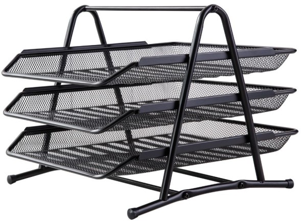 Лоток горизонтальный Deli E9181 для бумаг 350х278х275мм черный металл сетка