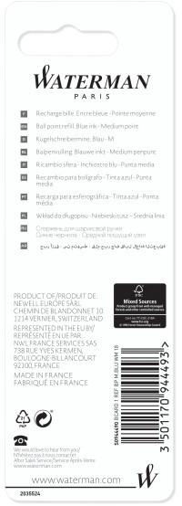 Стержень шариковый Waterman Standard Maxima (CWS0944490) M 1мм синие чернила блистер
