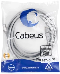 Патч-корд Cabeus PC-FTP-RJ45-CAT.5E-5M-LSZH F/UTP RJ-45 вил.-вилка RJ-45 кат.5E 5м серый LSZH