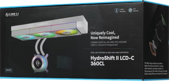 Система водяного охлаждения Lian-Li HydroShift II LCD-C 360CL ARGB Soc-AM5/AM4/1700/1851 белый 4-pin 31dB Al+Cu LCD Ret (G89.GHS2LCD36RW.R0)