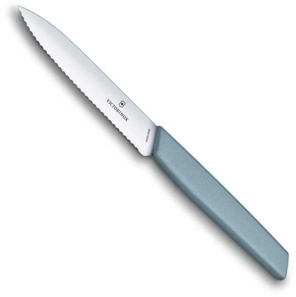 Нож кухонный Victorinox Swiss Modern (6.9006.10W21) стальной универсальный лезв.100мм серрейт. заточка голубой