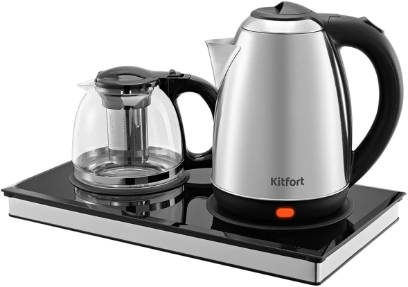 Чайный набор Kitfort КТ-6779 1.8л. 1500Вт черный/нержавеющая сталь корпус: нерж.сталь/стекло/пластик