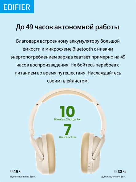 Гарнитура мониторные Edifier W820NB Plus слоновая кость беспроводные bluetooth оголовье