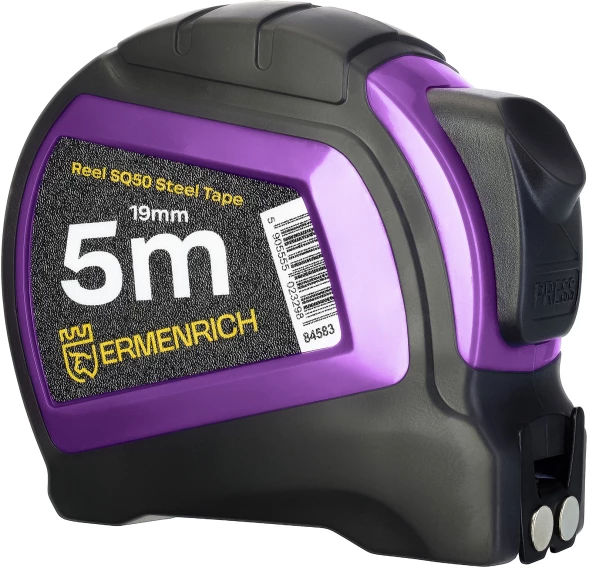 Лента мерная строительная Ermenrich Reel SQ50 дл.полотна 5м изм.шкала в см зацеп простой фиолетовый/черный (84583)