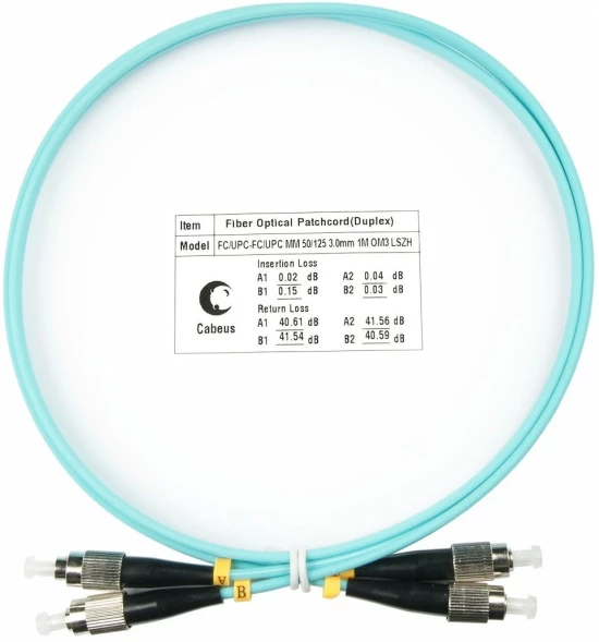 Патч-корд Cabeus FOP-50-FC-FC-1M 2x50/125 OM3 FC дуплекс-FC дуплекс 1м LSZH бирюзовый