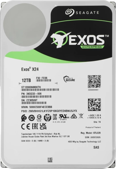 Жесткий диск Seagate SAS 3.0 12TB ST12000NM007H Server Exos X24 4KN (7200rpm) 512Mb 3.5&amp;quot;