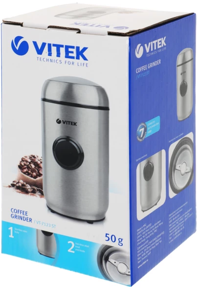 Кофемолка Vitek VT-7123 150Вт сист.помол.:ротац.нож вместим.:50гр стальной