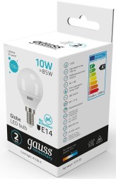 Лампа светодиодная Gauss Elementary 10Вт цок.:E14 шар 220B 4100K св.свеч.бел.нейт. (упак.:10шт) (53120)