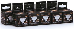 Лампа светодиодная Gauss Black 7Вт цок.:GU5.3 рефлек. 220B 3000K св.свеч.бел.теп. MR16 (упак.:10шт) (101505107)
