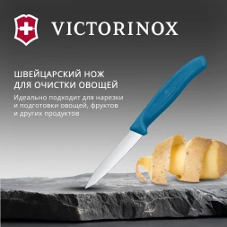 Нож кухонный Victorinox Swiss Classic (6.7602.C1) стальной универсальный для чистки овощей и фруктов лезв.80мм прямая заточка синий