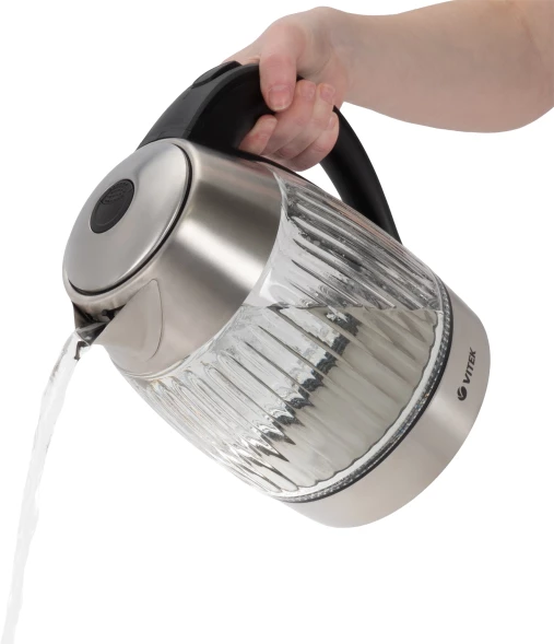 Чайник электрический Vitek VT-7030 1.8л. 2200Вт черный/серебристый корпус: стекло