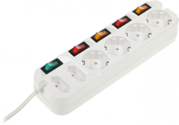 Сетевой удлинитель Most A10 5м (6 розеток) белый (пакет ПЭ)