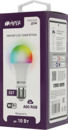 Умная лампа Hiper Iot A60 RGB E27 10Вт 1020lm Wi-Fi (упак.:1шт)