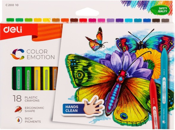 Восковые мелки Deli EC20010 Color Emotion трехгранные 18цв. картон.кор./европод.