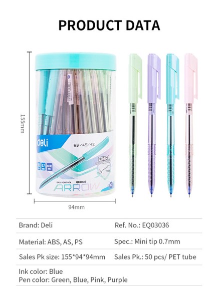 Ручка шариков. Deli Arrow EQ03036-1 прозрачный/ассорти d=0.7мм син. черн. (1шт) ассорти