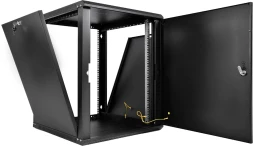 Шкаф коммутационный ЦМО ШРН-Эконом (ШРН-Э-12.350.1-9005) настенный 12U 600x350мм пер.дв.металл направл.под закл.гайки 85кг черный 300мм 15.39кг 180град. 608мм IP20 сталь