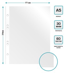 Папка-вкладыш Бюрократ Премиум -013A5 глянцевые А5 30мкм (упак.:100шт)