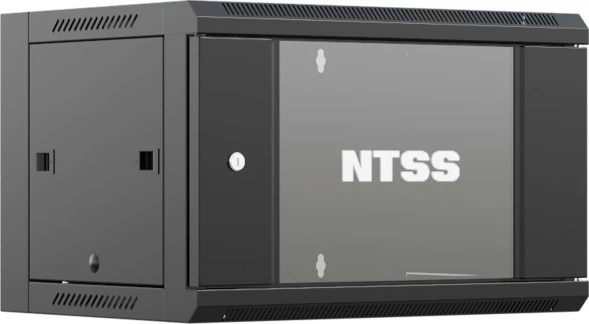Шкаф коммутационный NTSS NTSS-W12U6045GS (NTSS-W12U6045GS-BL) настенный 12U 570x450мм пер.дв.стекл 60кг черный 350мм 22.2кг 220град. 635мм IP20 сталь