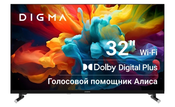 Телевизор LED Digma 32&amp;quot; DM-LED32SBB33 Яндекс.ТВ Frameless Metal черный FULL HD 60Hz DVB-T DVB-T2 DVB-C DVB-S DVB-S2 USB WiFi Smart TV