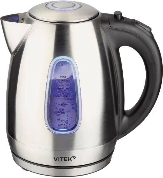 Чайник электрический Vitek VT-WK1056 1.7л. 2200Вт серебристый матовый/черный корпус: металл