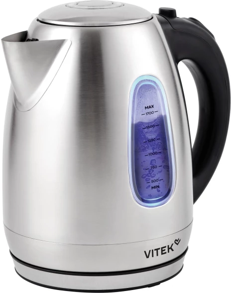 Чайник электрический Vitek VT-WK1056 1.7л. 2200Вт серебристый матовый/черный корпус: металл