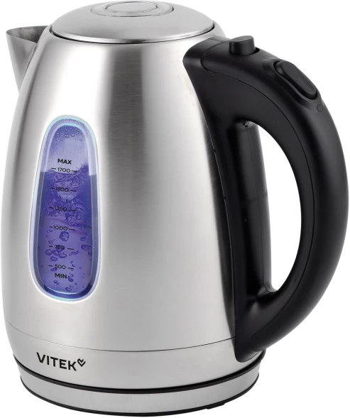 Чайник электрический Vitek VT-WK1056 1.7л. 2200Вт серебристый матовый/черный корпус: металл