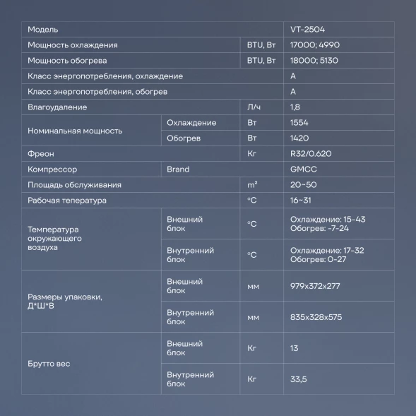 Сплит-система Vitek VT-2504 белый