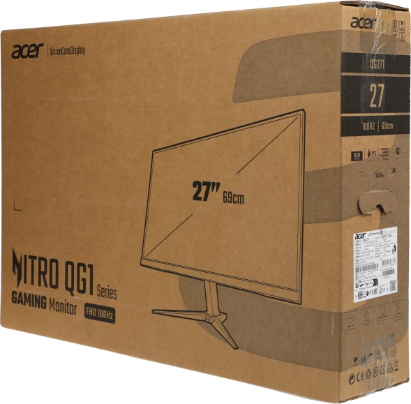 Монитор Acer 27&amp;quot; Nitro QG271Ebii черный IPS LED 1ms 16:9 HDMI матовая 250cd 178гр/178гр 1920x1080 100Hz FreeSync VGA FHD 5.1кг