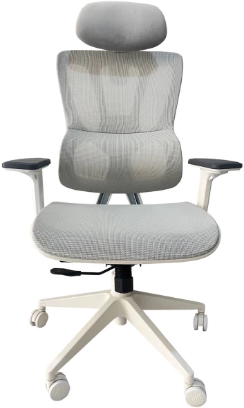 Кресло Cactus CS-CHR-MC02GY серый сетка с подголов. крестов. пластик белый