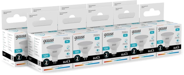 Лампа светодиодная Gauss Elementary 9Вт цок.:GU5.3 софит 12B св.свеч.бел.нейт. (упак.:10шт) (11529)