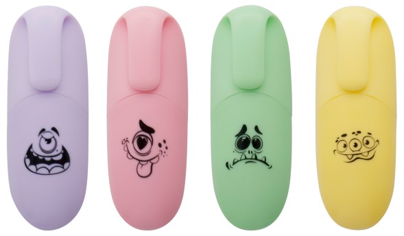 Набор текстовыделителей Silwerhof Monster Pastel 1-4мм 4цв. коробка с европодвесом