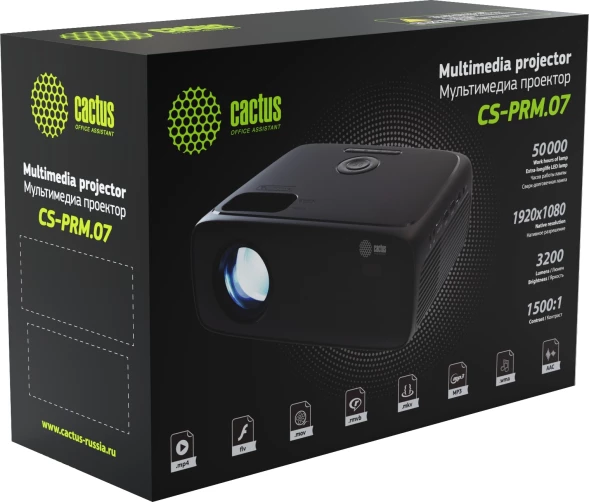 Проектор Cactus CS-PRM.07B.Full HD LCD 320Lm ANSI (1920x1080) 1500:1 ресурс лампы:50000часов 1xUSB typeA 3xHDMI 1.16кг
