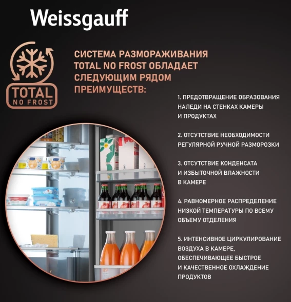 Холодильник Weissgauff WRKI 1970 Total NoFrost Inverter Premium EcoFresh 2-хкамерн. инвертер (433160)