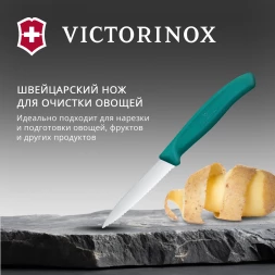 Нож кухонный Victorinox Swiss Classic (6.7634.C1) стальной столовый для чистки овощей и фруктов лезв.80мм серрейт. заточка зеленый