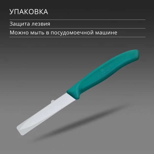 Нож кухонный Victorinox Swiss Classic (6.7634.C1) стальной столовый для чистки овощей и фруктов лезв.80мм серрейт. заточка зеленый