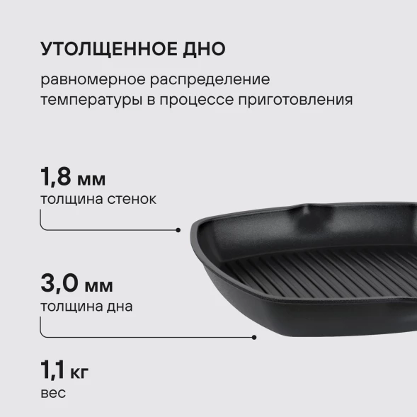 Сковорода-гриль Rondell Point RDA-1350 квадратная 28см покрытие: TriTitan ручка несъемная (без крышки) графитовый