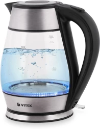 Чайник электрический Vitek VT-7037 1.7л. 2200Вт серебристый/черный корпус: стекло/металл/пластик