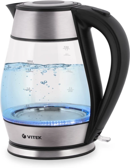 Чайник электрический Vitek VT-7037 1.7л. 2200Вт серебристый/черный корпус: стекло/металл/пластик