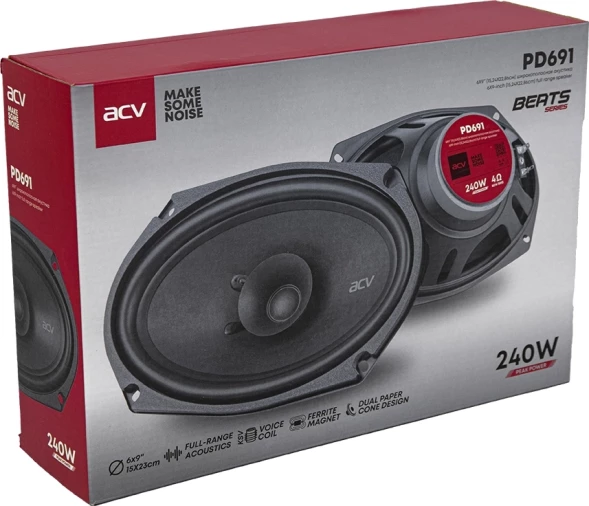 Колонки автомобильные ACV PD-691 BEATS (без решетки) 240Вт 91дБ 4Ом 16x23см (6x9дюйм) (ком.:2кол.) коаксиальные однополосные