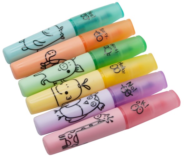 Набор текстовыделителей Silwerhof Happy Zoo 2-5мм тонкий 6цв. ассорти коробка с европодвесом