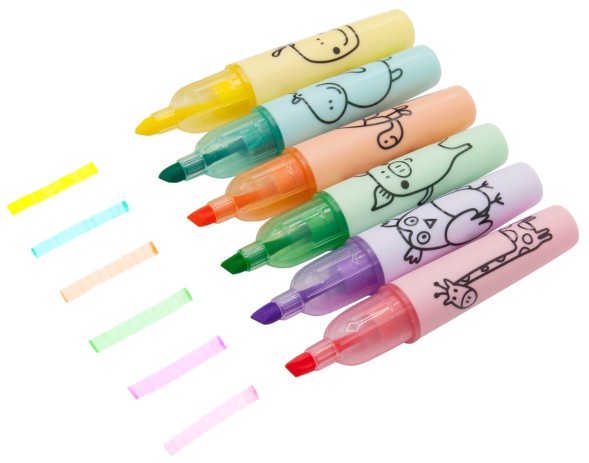 Набор текстовыделителей Silwerhof Happy Zoo 2-5мм тонкий 6цв. ассорти коробка с европодвесом