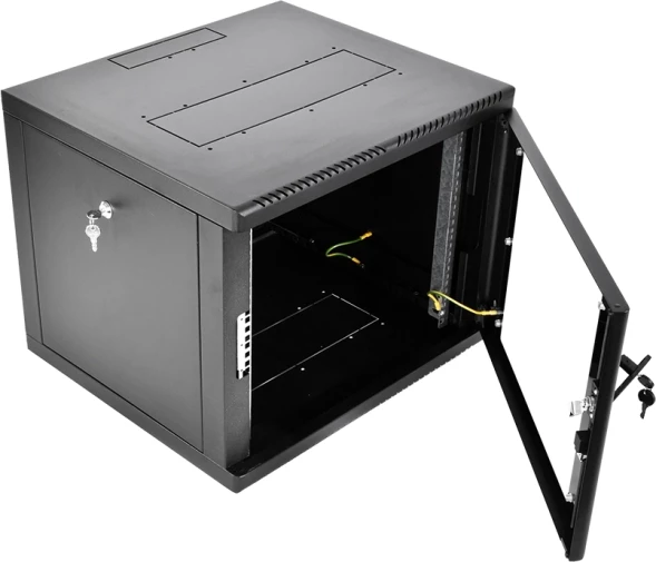Шкаф коммутационный ЦМО (ШРН-М-9.500-9005) настенный 9U 600x520мм пер.дв.стекл 130кг черный 456мм 19.35кг 180град. 480мм IP20 сталь